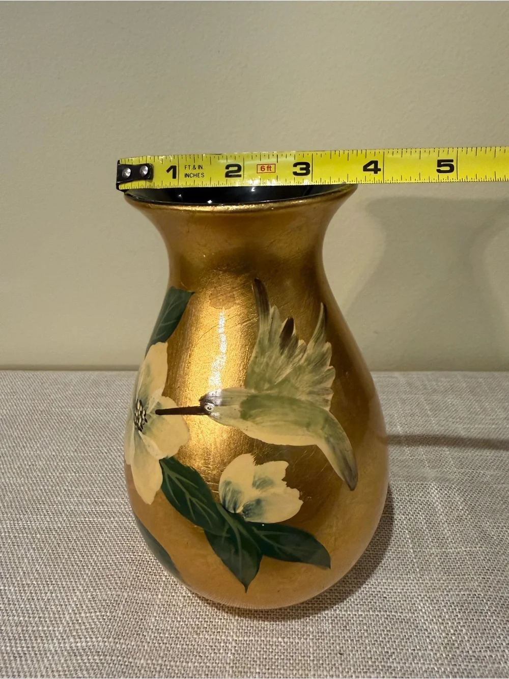 Formalities by Baum Brothers Gold Hand Painted Vase Magnolia & Hummingbird⁠